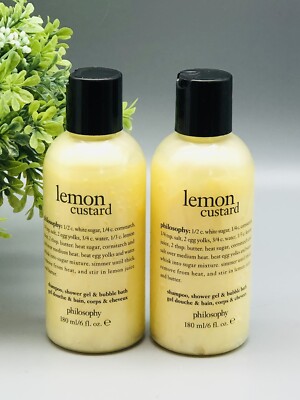 2~Philosophy Lemon Custard Shampoo, Shower Gel & Bubble Bath 6 oz New SEALED