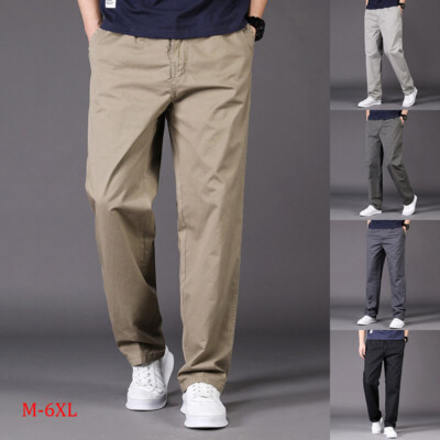 Mens Large Size Cargo Pants Sports Straight High Waist Trousers Cotton Blend
