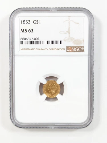 1853 G$1 Gold Liberty Head Dollar - Type 1 Gold U.S. $1 Dollar NGC MS62