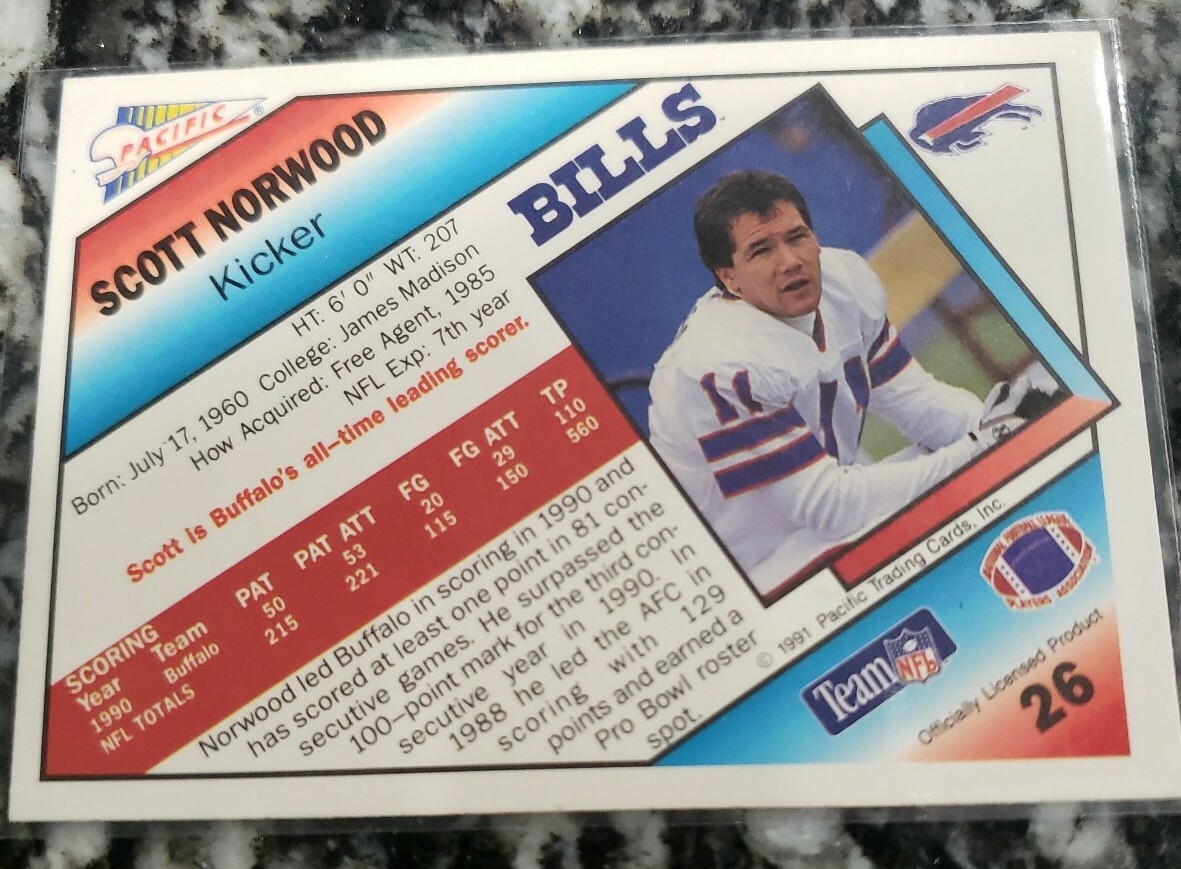 Scott Norwood signed 26 Buffalo Bills Scott Norwood Football Card eBay