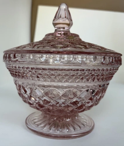 Vintage Anchor Hocking Pink Wexford Covered Lid Candy Dish Bowl Compote USA Made