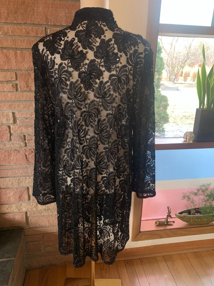 Chaqueta Tan Chho Krishma Ultramar Cuentas Lentejuelas Negra Talla XL Foto 4 de 4