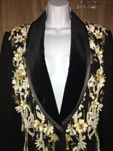 DOLCE & GABBANA Black Wool Floral Embellished Blazer - UK 10/IT 42 - £7330 - Picture 3 of 13