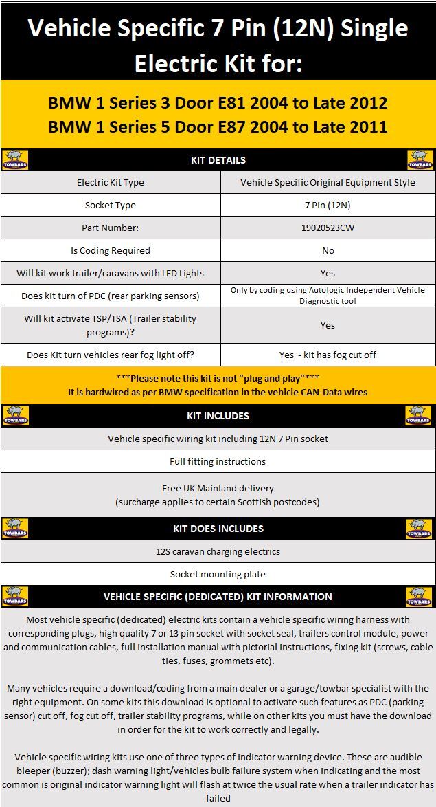 7 Pin Towbar Electrics BMW 5 Series E61 Estate '04 to'10 Vehicle