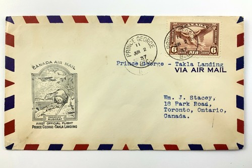 1937 Canadian First Flight Commemorative Covers Prince George-Takla Landing 872B - 第 1/4 張圖片