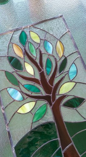 Stained Glass TREE OF LIFE window panel Studio Hand Crafted USA - 第 3/5 張圖片
