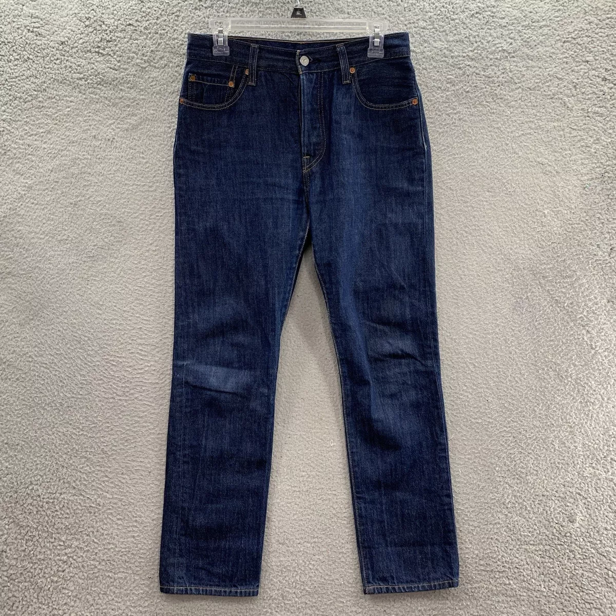 Levis 501 Premium Big E Jeans Mens 28x30 Blue Denim Dark Wash Button Fly Western