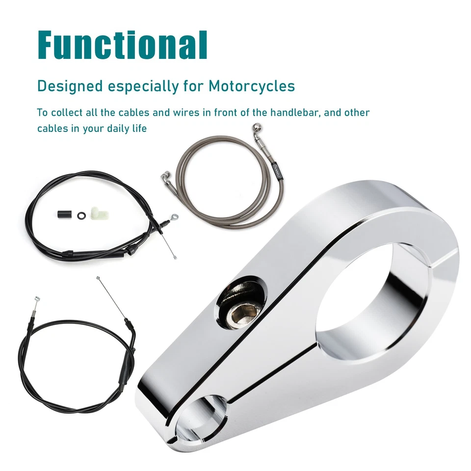 Clip de abrazadera de línea de freno de cable de acelerador de embrague cromado de 1" para manillar de cuadro Harley Foto 3 de 4