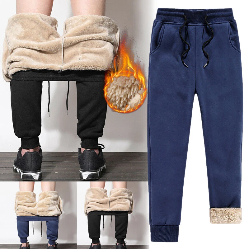 Mens Casual Pants Athletic Fleece Lined Thick Joggers Loose Warm Winter  Trousers