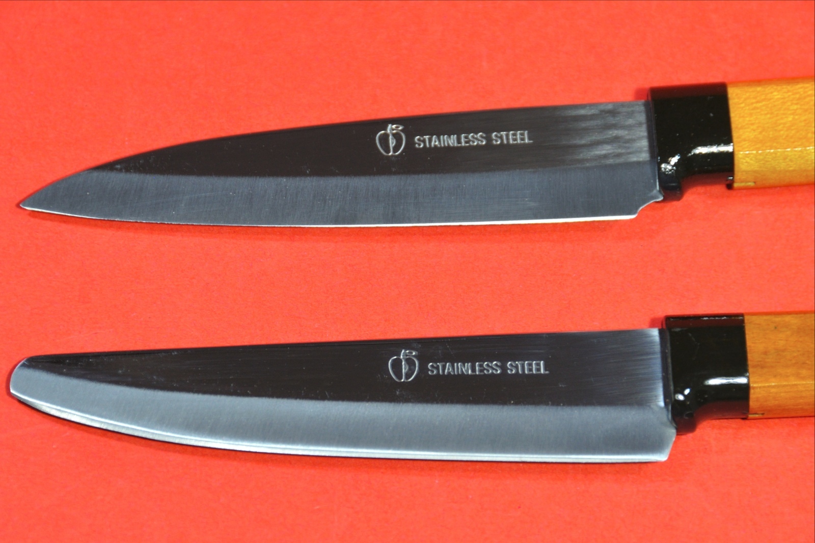 Japanese 2 small fruit knives knife round pointed end wood handle with