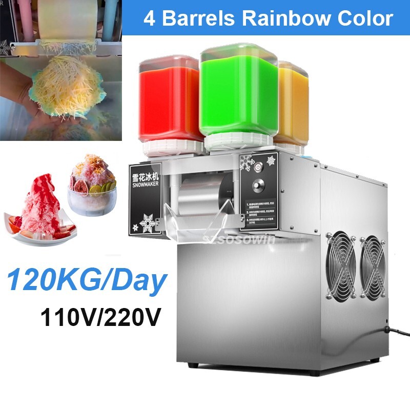 4 Barrels Rainbow Color Snowflake Machine Snow Cone Ice Shaving