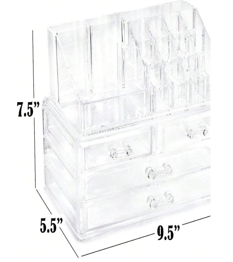 Organizador de maquillaje cosmético acrílico de 2 piezas y cajón de joyas caja de almacenamiento vitrina Foto 3 de 4