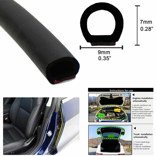 D-Shape Rubber Seal Weather Stripping Trim Door Edge Guard 3/8"x1/2"x180" Length - Picture 2 of 9