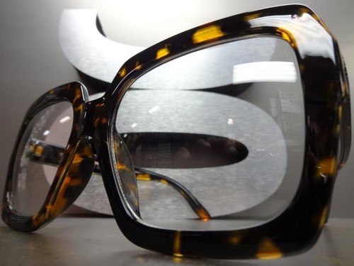 HUGE OVERSIZE VINTAGE Style Clear Lens EYE GLASSES Thick Tortoise Fashion Frame - Picture 2 of 10