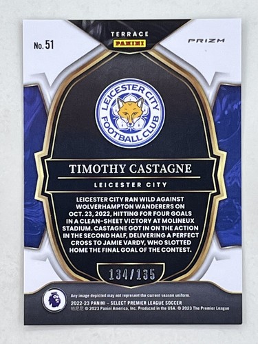 Timothy Castagne 2022-23 Panini Select Premier League Terrace Purple /135 #51 - Picture 2 of 2