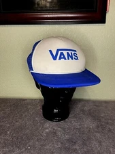 Unisex Vans Blue & White Mesh Trucker Flat Brim Snapback Hat Cap OSFM