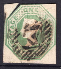 1847 UK / GB QV 1/- Shilling Green Embossed Used REF: G471SA