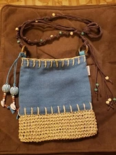 Sun N Sand Woven Grass Beach Purse With Beads&Rope Handle 