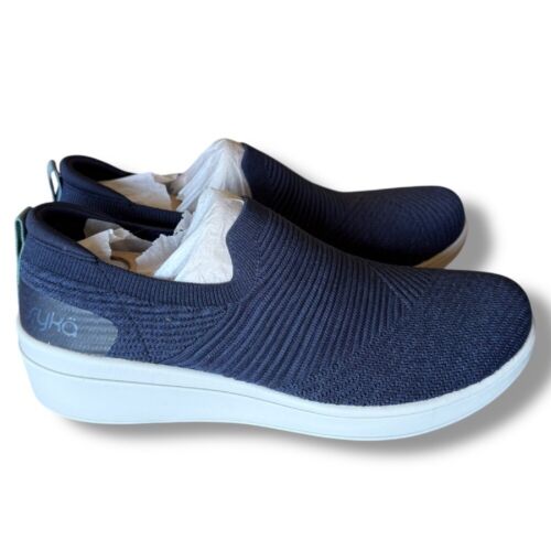 Ryka Limitless Slip On Walking Shoes Wide Width Comfort Knit Blue Sz 10W NIB