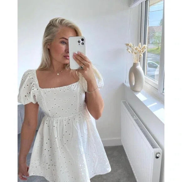 openwork embroidered mini dress Diane floral embroidered openwork midi dress XL / White main image 0