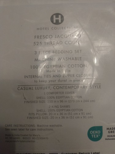 Hotel Collection 525 TC "Fresco Jacquard" 3 Pc King Duvet Set, White, NWT - Picture 9 of 17
