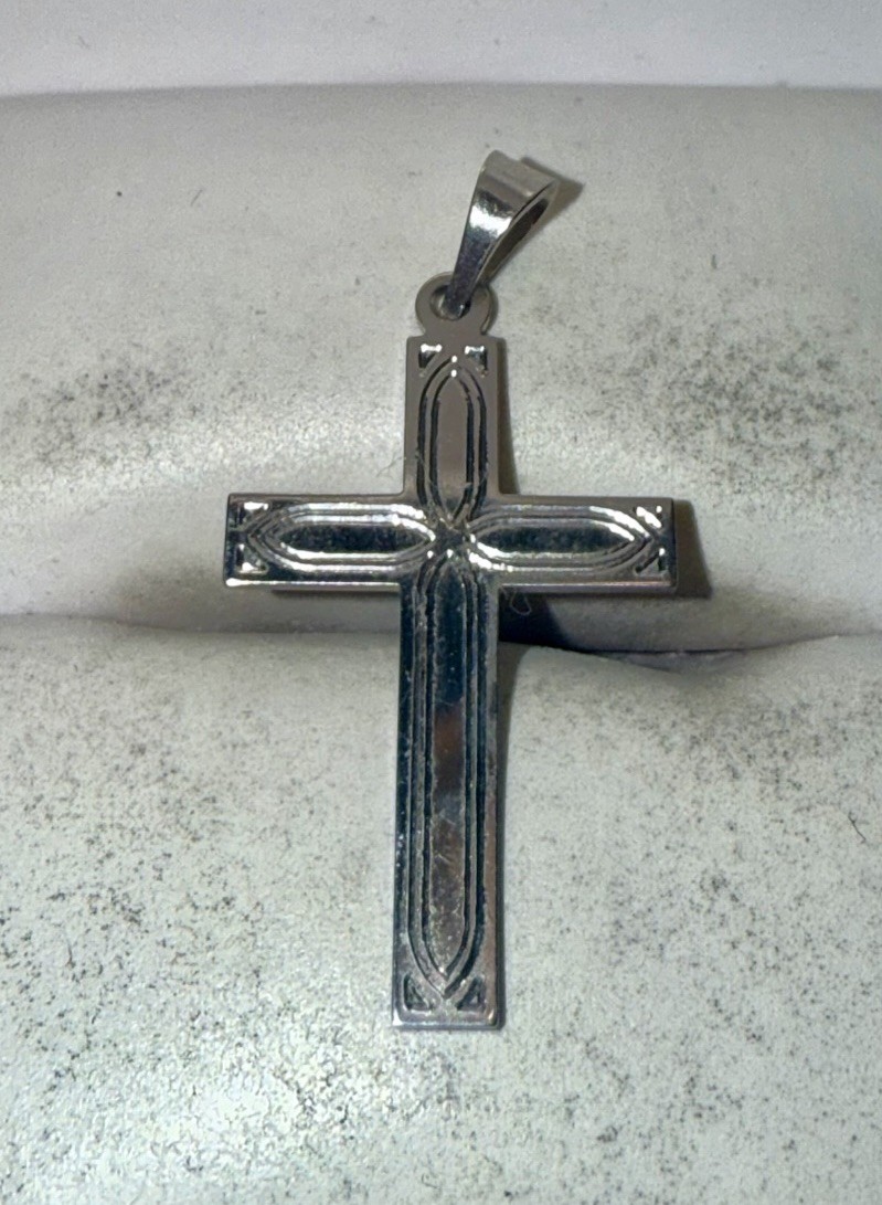 ESTATE Solid 14K White Gold Engraved Miniature Cr… - image 1