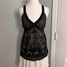 MAX STUDIO Lace Tank Top Black Sleeveless Sexy Blouse Top Size M