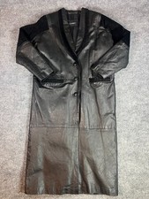 VTG Comint Black Leather Maxi Trench Coat Womens M Goth Grunge Mob Wife 90s