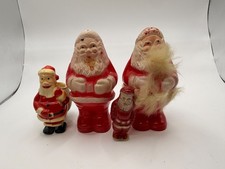 Vintage 1950s 60s Hard Plastic Santa Claus Figures Lot of 4 Christmas Decor