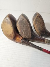 Vtg Antique Driver Brassie Spoon Woods Golf Clubs See Photos For Condition