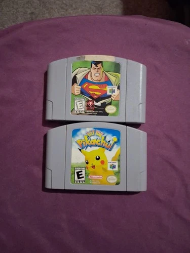 Nintendo 64 Pikachu and Superman Game Cartridge Lot Of 2