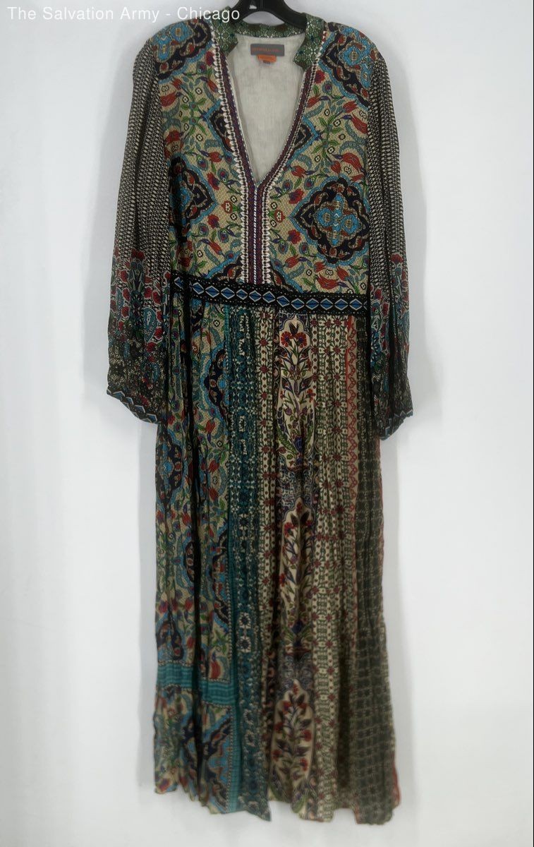 Bhanuni By Jyoti Womens Multicolor Long Sleeve V-Neck Maxi Dress Size 20W