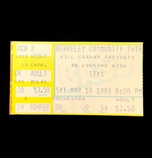 Styx Concert Ticket Stub 1983 Berkeley Community Theatre Rock Memorabilia