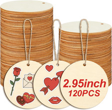 120PCS 3" Wooden Circles with Holes Unfinished Round Discs DIY Craft Tags