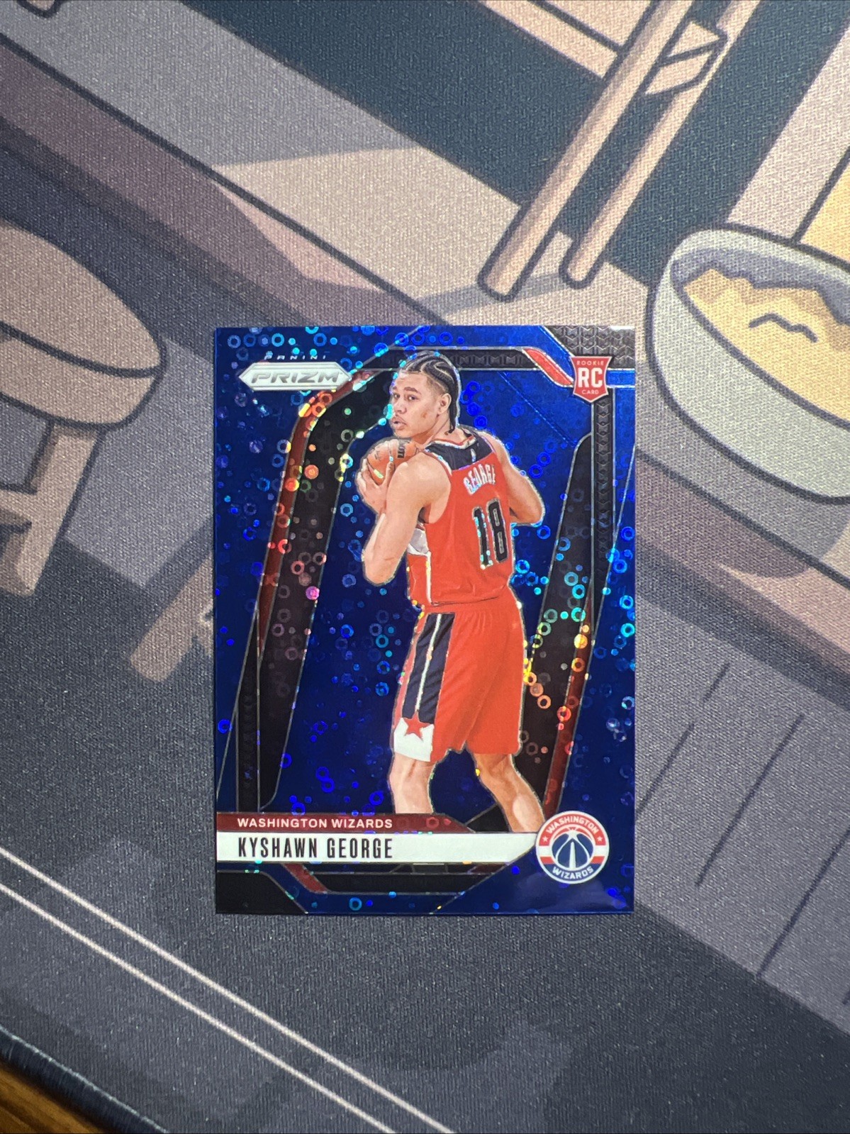 Kyshawn George 2024-25 Panini Prizm Fast Break #257 RC Blue Disco Prizm /150 SP