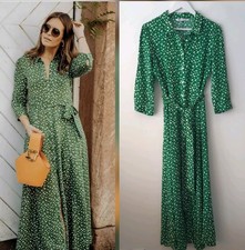 Abito estivo Zara verde a pois Marilyn midi maxi camicia tunica taglia M media 10 12 
