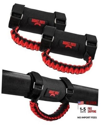 Roll Bar Grab Handles - SXS, ATV, & UTV Grab Handles Grips Red 2-PK