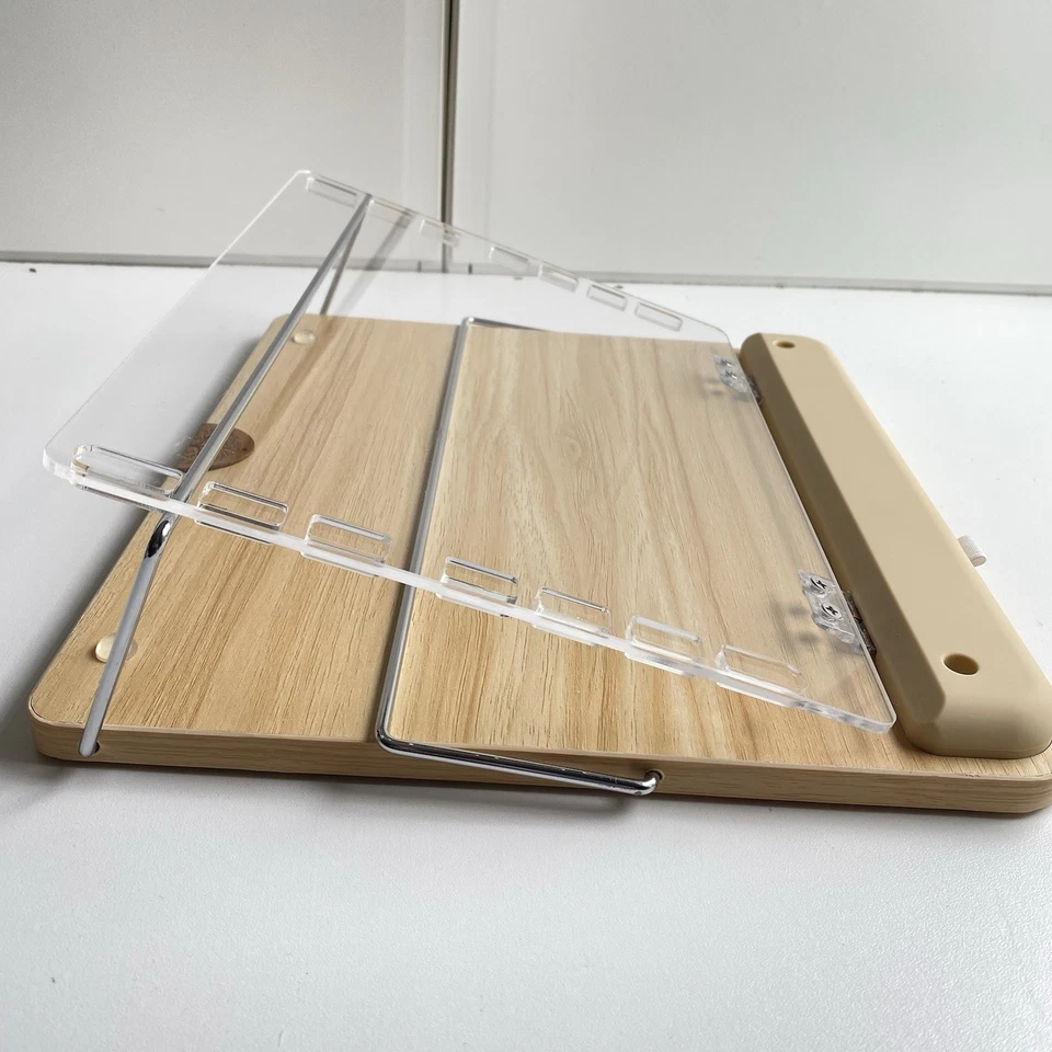 Soporte ajustable de madera natural para tablet portátil soporte de escritorio reposamuñecas lápiz Foto 3 de 4