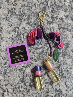 Marc Jacobs Lola Perfume Roller Ball Sample 3 ml Lot Of 2 w/ Floral Keychain