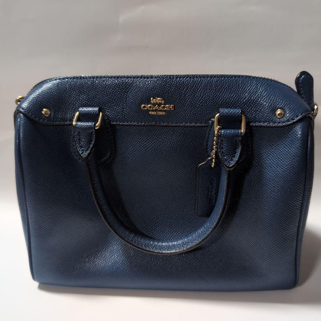 Coach 2way Shoulder Bag Leather Blue Authentic I0225795