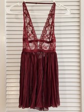 Victoria s Secret Burgundy Lace Babydoll Lingerie Nightgown Size Small Sheer