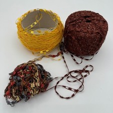 Ladder Ribbon Yarn Multi Color Brown Yellow Lot of 3 - Variable Lengths