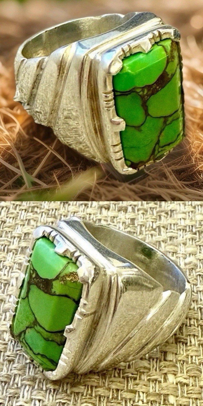 💍 Sterling Silver Statement Ring Rectangular Gre… - image 5