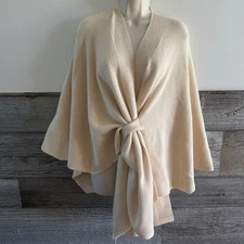 Puli Rib Knit Tie-Front Wrap – NWT Cream Shawl Cardigan Poncho Cape Sweater (P1)