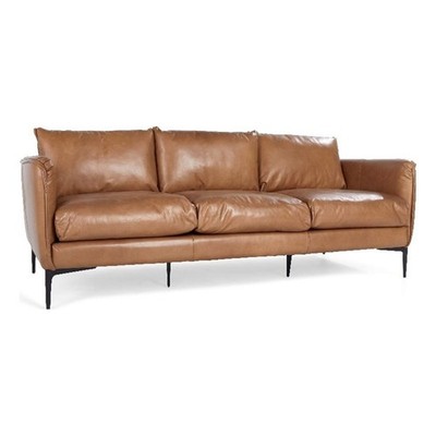 Pemberly Row 85'' Transitional Buffalo Leather Sofa in Tan Finish