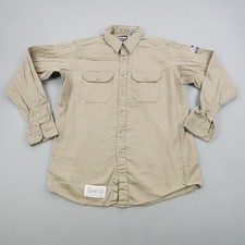 Bulwark Shirt Mens Large Khaki Beige FR Flame Resistant Twill Button Up CAT 2