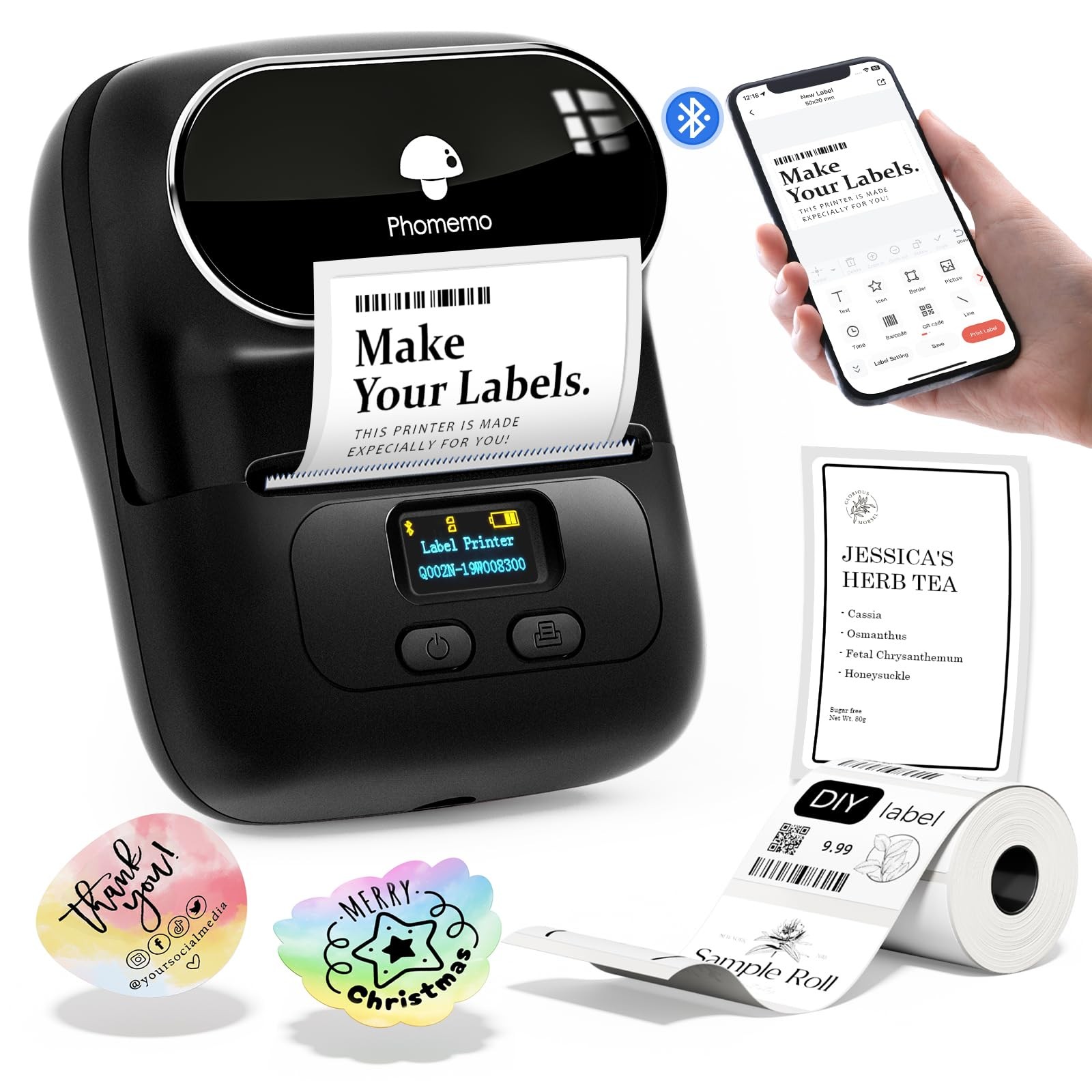 Phomemo M110 Upgraded Bluetooth Thermal Label Maker Barcode Printer