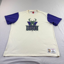 Milwaukee Bucks Shirt Mens Large Mitchell  Ness Hardwood Classics Embroidered
