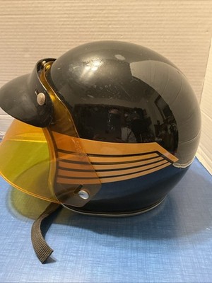 VTG 1970s ARTHUR FULMER AF40 MOTORCYLCE HELMET BLACK GOLD WINGS
