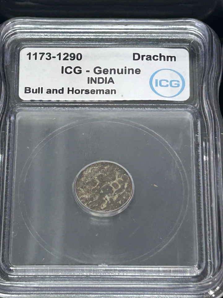 SASA (10) 1173-1290 Dracma de Plata India Toro y Jinete Calificado ICG Genuino Foto 2 de 4